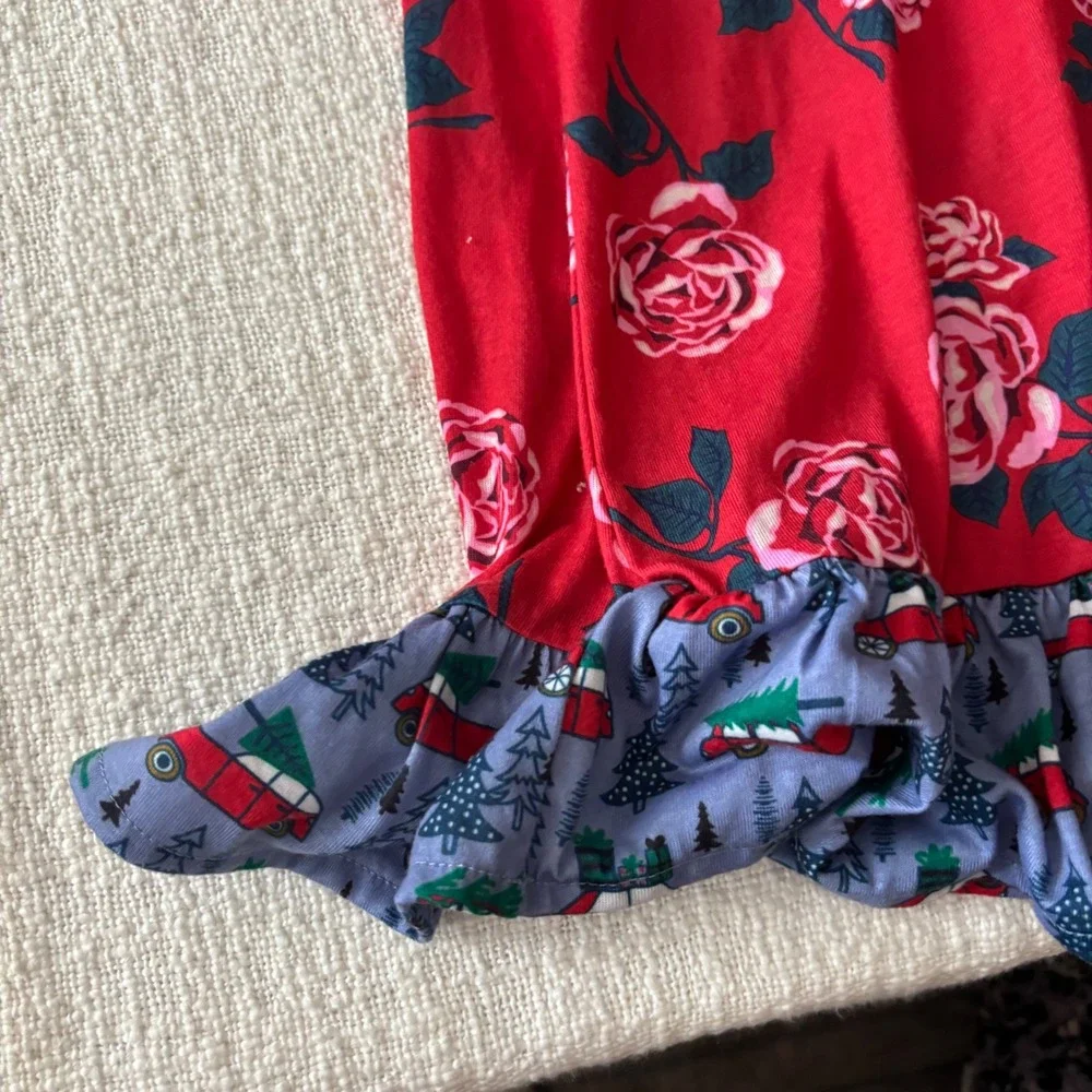 Matilda Jane Girls Red Floral Rose Christmas Truck Nightgown Size 6 Long Sleeve